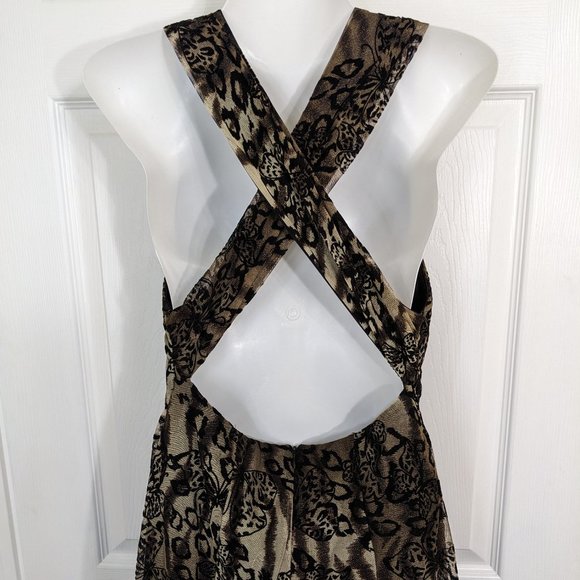 Frank Lyman Design Black/Tan/Bronze Halter Criss-Cross Back Butterfly Dress - 10 - Picture 7 of 12